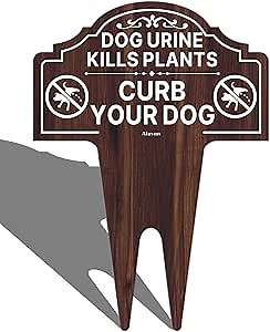 Curb Your Dog Urine Kills Plants Sign No Peeing Garden Keep Off Grass My Lawn Plaque With Stake Stand 14" x 10" Rust Free Aluminum UV Protected Easy Mounting Outdoor Use