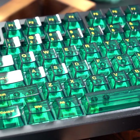 Green Crystal Clear Keycaps Set, 156 Keys Cherry Profile Transparent Keycaps for 60% 65% 75% 100% Backlit Wireless Cherry Mx Switches Mechanical Gaming Keyboard