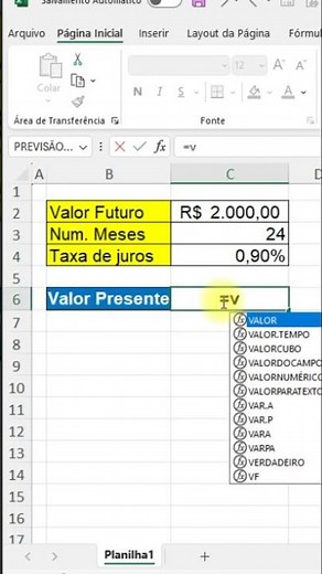 Como calcular o valor presente de uma aplicação no Excel