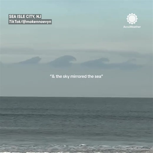 34K views · 806 reactions | Rare wave-shaped clouds appeared off the coast of New Jersey recently. These are known as Kelvin-Helmholtz wave clouds and are formed similarly to ocean waves, where high winds blow over the water, sculpting the flat water into wave formations. In the atmosphere, which acts similarly to a fluid, this happens between two layers of different air densities. | AccuWeather | Facebook