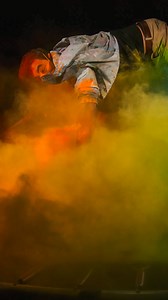 Watch Dan transform in front of your very eyes as he dives onto a paint-covered trampoline in slow mo. | The Slow Mo Guys