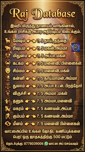 உங்கள் ராசிக்கு அதிர்ஷ்டம் தரும் ₹5 நாணயம்! யாரிடம் வாங்க வேண்டும்? | Raj Database சேனல்
