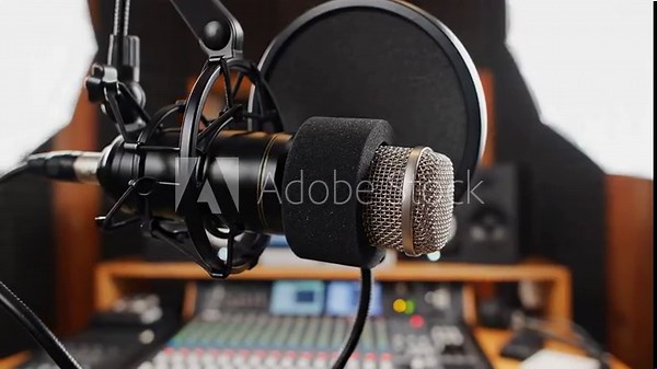 Professional microphone setup in a recording studio environment.