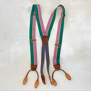 Cole Haan green, pink, gray fabric & leather suspenders