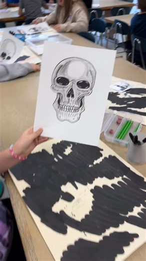 Fifth Grade Shaded Skulls! 🔥🔥🔥 In depth drawing and shading guide available in my TPT! Comment “shade” and I can send you the link! 🖤🩶🤍 | Mrs Allain Art