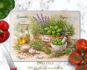 Glass Cutting Board Designs, Provence Herbs Png, Sublimation Designs Downloads, Glass Chopping Board Designs, Mother's Day Gifts - Etsy Canada