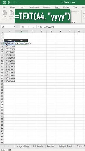 Extract Years From Dates in Excel