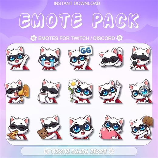 Super Cat Emotes for Twitch - 15 Super Hero Cat Emotes, Emote Pack, Hero, Cat, Cute, Chibi, Kawaii, Cat Emotes, Emote Pack, Discord, Super - Etsy
