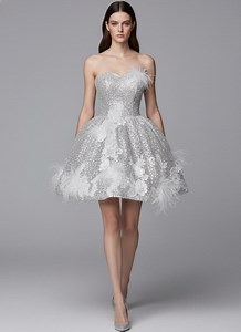 Silver Sequin Mini Prom Dress Sparkly Feather Strapless Cocktail Birthday Party Dress Glittery Bridal Reception Gown - Etsy