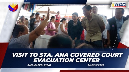 President Ferdinand R. Marcos Jr. inspects the ongoing distribution of relief goods to 497 families affected by recent calamities at the Sta. Ana Covered Court Evacuation Center in San Mateo, Rizal on July 24, 2025. Joined by key officials from the Department of Social Welfare and Development (DSWD), Department of Health (DOH), Department of Agriculture (DA), and Department of Public Works and Highways (DPWH), the President also observes the DSWD’s mobile kitchen. The mobile kitchen provides fre