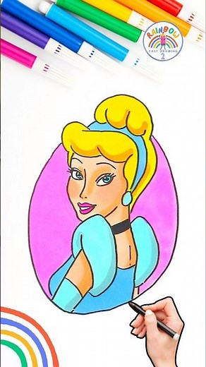 Drawing Disney Princesses | How to Draw Cute Cinderella Wow 🌈👸🏼#disney #draw #shorts #viral
