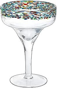 Margarita Glasses – Set of 4 - Luxury Hand Blown Confetti Margaritas, Cocktails, Water, Wine, Dessert, Martini & Champagne Cinco de Mayo, Hand Blown - Mexican Confetti Design Glass, Party, Home & Bar