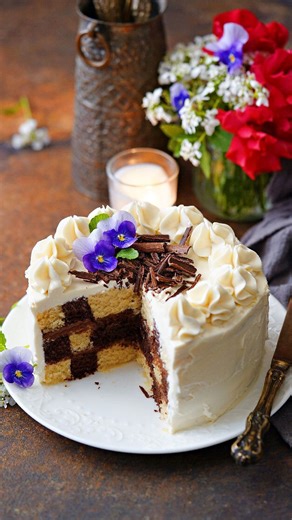 Eggless chocolate vanilla checkerboard cake you have to see to believe