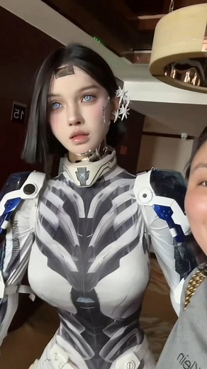 Asian Technology on Instagram: "Taking a selfie video with an AI robot girl as we stroll together, capturing her lifelike movements and advanced design. It's like stepping into the future, where technology and humans coexist seamlessly. Her realistic appearance and fluid motions make it hard to believe she's anything but a true AI. But here's the twist—she's actually an incredibly talented actress dressed as a robot! The detail and realism of her costume are simply mind-blowing. It’s fascinating