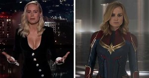 Brie Larson stuns fans as she flaunts her ample cleavage in revealing dress while guest-hosting 'Jimmy Kimmel Live!'