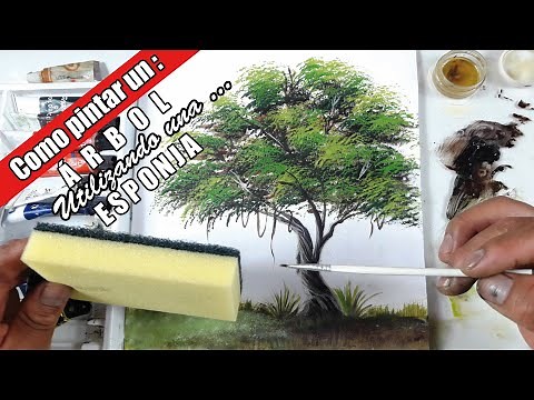 How to paint A TREE using a SPONGE | Oil painting technique