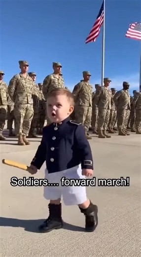 Tiny 1-Year-Old Commander Orders Soldiers to Do Push-Ups 😂