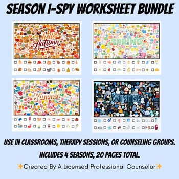 I Spy Activity Bundle | Fall, Winter, Spring & Summer Worksheets | Early Finish