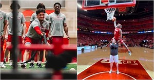 WATCH: Nebraska's CFB squad puts on a jaw-dropping halftime show as Cornhuskers NCAAB team takes on Minnesota