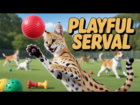 Serval cat Pouncer takes over the playground