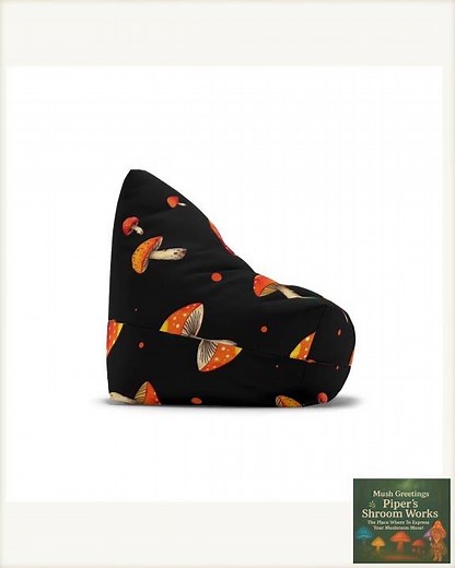 Mushroom Print Bean Bag Cover — Psychedelic Red Toadstool Pattern on Black