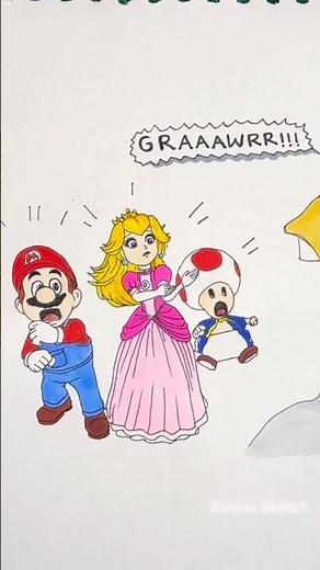 Princess Peach,Mario and Toad vs The Giant Roar😱! #mario #art