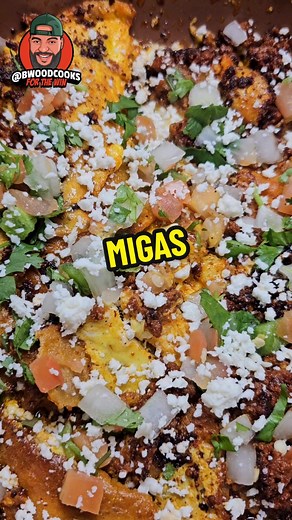 One of my favorite cuisines is authentic Mexican and Tex-Mex food, and one dish I love is migas, a classic breakfast favorite. I've put my own spin on it and here's how I do it: Start by cooking some chorizo in a skillet. Once it's done, remove it from the skillet and set it aside. In the same skillet, add 1 tbls of oil and toss in some corn tortillas, torn into pieces. Let them cook for about 3 minutes until they're crispy. Now, add the chorizo back into the skillet. Beat three eggs and pour th