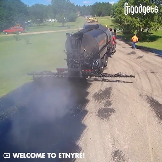 7.8M views · 8.3K reactions | These machines make road repair more efficient. Check out the Etnyre Black Topper asphalt distributor and chip spreader. | GIGadgets | Facebook