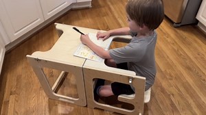 4-in-1 Kitchen Tower, Foldable Toddler Step Stool with Chalkboard, Desk, Table & Chair, Standing Tower Kitchen Stool for Toddlers & Kids 1-6 Years Old, Onesize