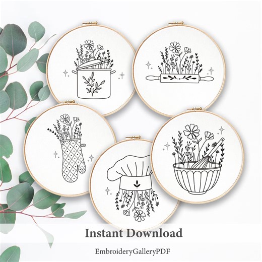 Floral Kitchen Embroidery Pattern Set: Wildflower Art (PDF Pattern) - Etsy