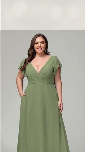 V Neck Chiffon Plus Size Long Bridesmaid Dresses with Sleeves