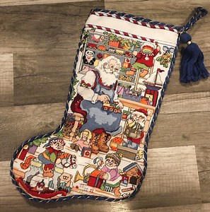 Handmade Counted Cross Stitch Christmas Stocking: Santa's Workshop Needlepoint - Etsy