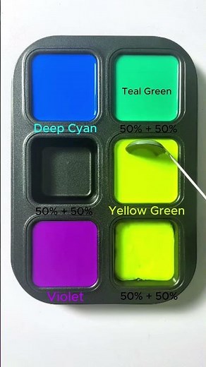 Create 3 colors from 3 colors: Deep Cyan + Yellow Green + Violet #asmr #mix #colors #mixing #art