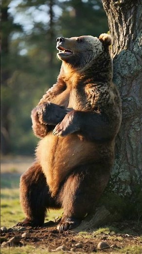 Bear Scratching Its Back Against a Tree 🐻🌲