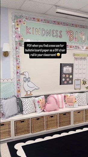 Fadeless bulletin board paper idea for your classroom - a DIY chair rail! 🤯