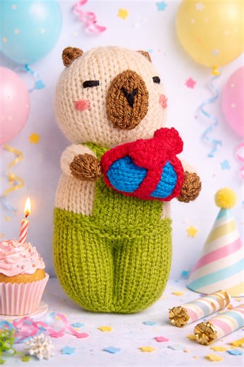 Birthday Capybara Izzy Comfort Doll Knitting Pattern | Knitting Patterns | Let's Knit Magazine