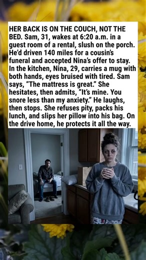 Her back is on the couch, not the bad