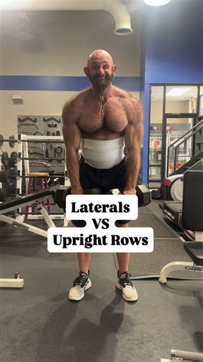 Caleb Swartz on Instagram: "A great example of form and biomechanics ruling over just simply how much weight you can lift. Ideally, at the top of an upright row and the lateral raise, the position of the humerus should be the same. The only difference between the two is the angle of the elbow and how far away the dumbbell is from the shoulder joint. You can clearly lift more weight on an upright row then you can on a lateral. So why do a lateral raise if you can lift more weight on an upright ro