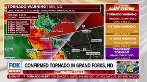 Radar-confirmed tornado in Grand Forks, ND as severe storms sweep across state