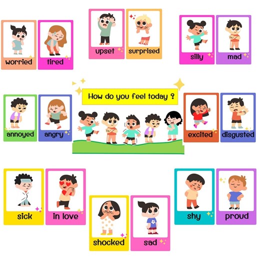 Emotions Flashcards for Kids, 22 Feelings Cards