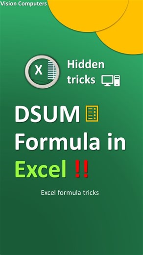 Vision Computers on Instagram: "Excel formula tricks : Dsum Formula in MS Excel Excel Tutorials, Excel tips, Excel tricks, Excel Tutorials #msexcel #excelformula #exceltutorials #spreadsheets #exceltricks #excel #exceltips #exceltricks #spreadsheets"