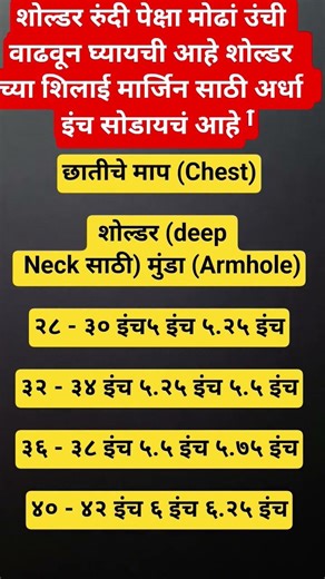 शोल्डर रुंदी पेक्षा मोढां उंची वाढवून घ्यायची आहे शोल्डर च्या शिलाई मार्जिन साठी अर्धा इंच सोडायचं