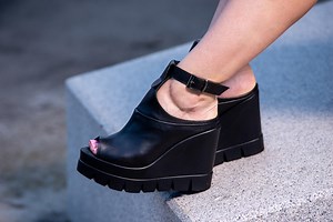 Handmade Black Leather Wedge Sandals: Boho Platform Peep Toe Shoes - Etsy