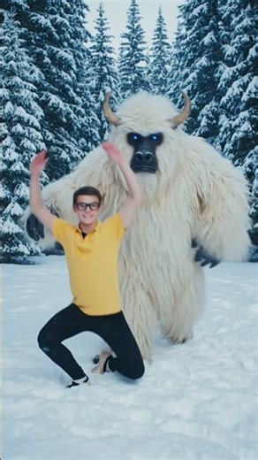 a boy dancing with a yeti