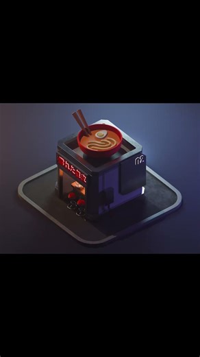 Isometric noodles shop made in Blender