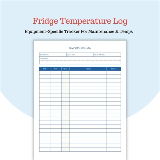 Temperature Log Sheet - Equipment ID Header - Initials Column - Google Docs and PDF - Etsy