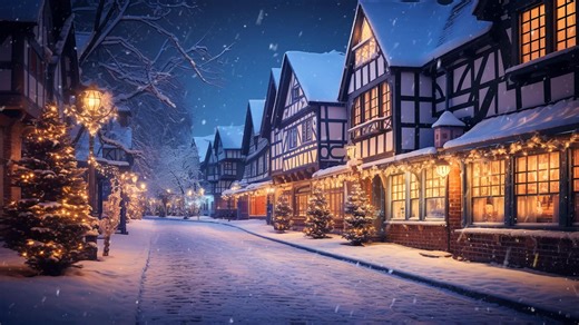 🌙🏠 A cozy Christmas night under the snow. ❤️ #christmasvibes #snowynights #HolidayMagic #christmaslights #winterwonderland #CozyChristmas | All about Christmas