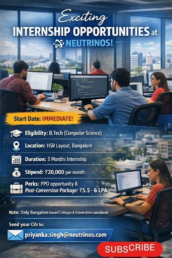 🔥 ₹20,000/Month Internship + PPO Opportunity 😍 | B.Tech CSE Final Year | Bangalore Hiring Now!