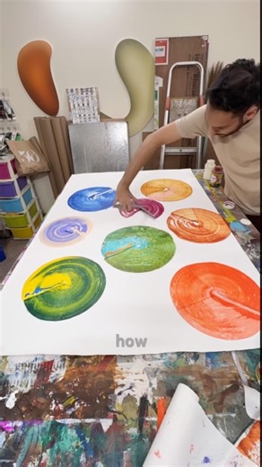 Making of another spinning series of gestural abstract painting with acrylics! #painting #modernart