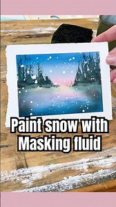 How to use masking fluid to paint snow in a winter landscape with watercolors #art #painting